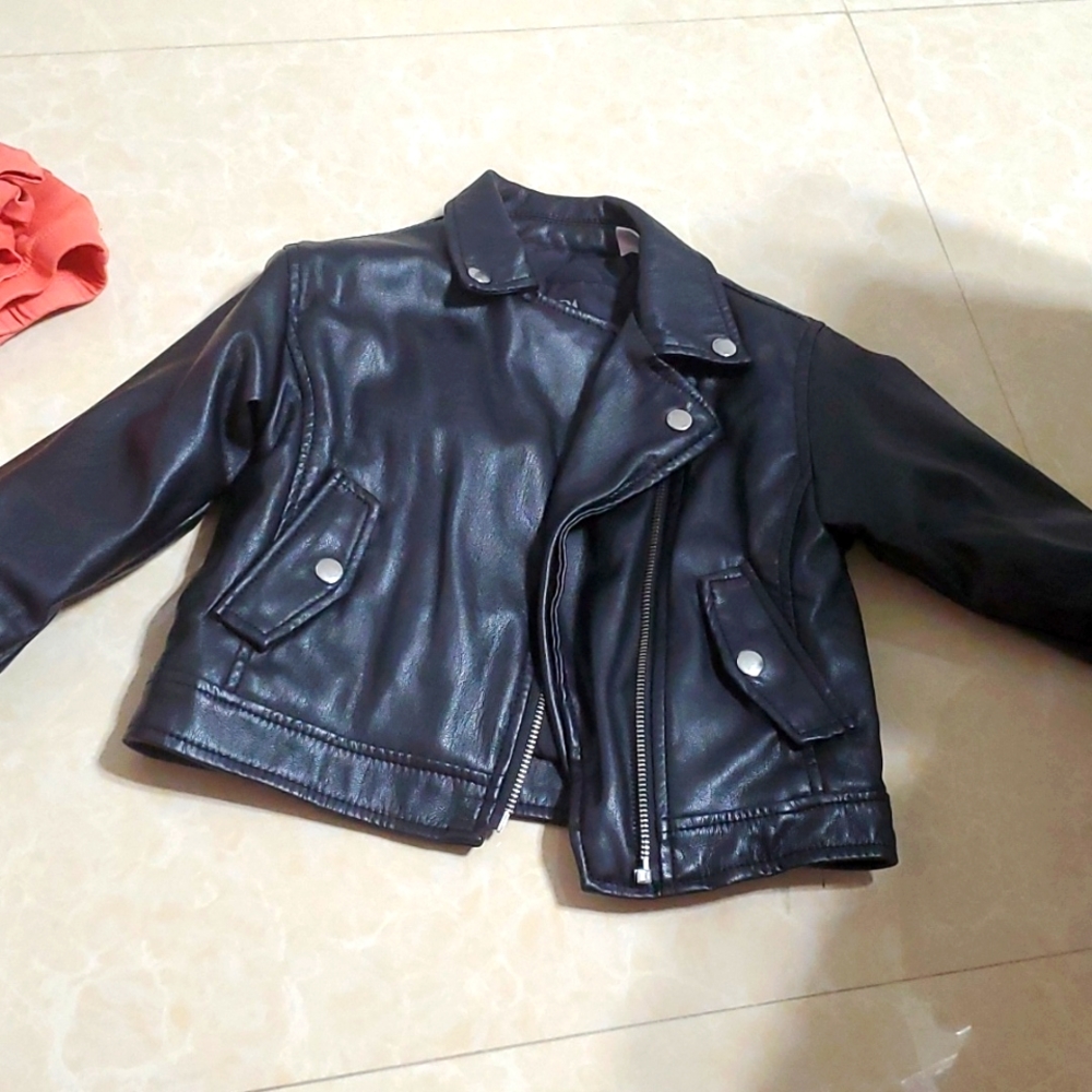 Zara black faux leather jacket kids